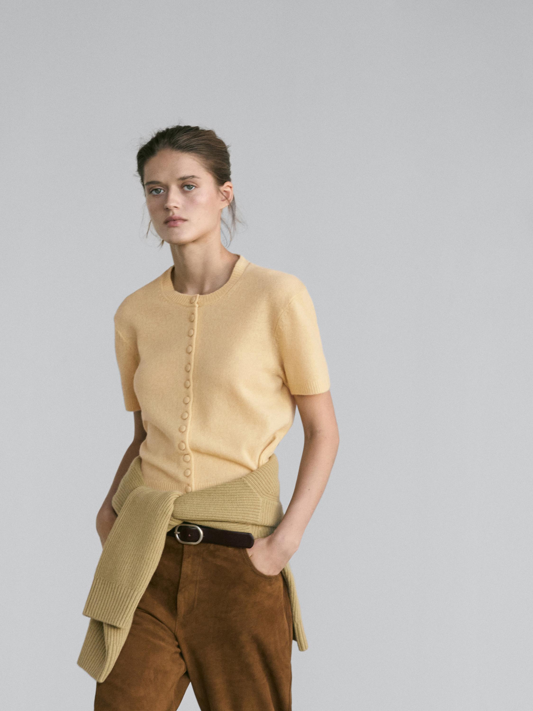 Short sleeve 100% wool knit cardigan